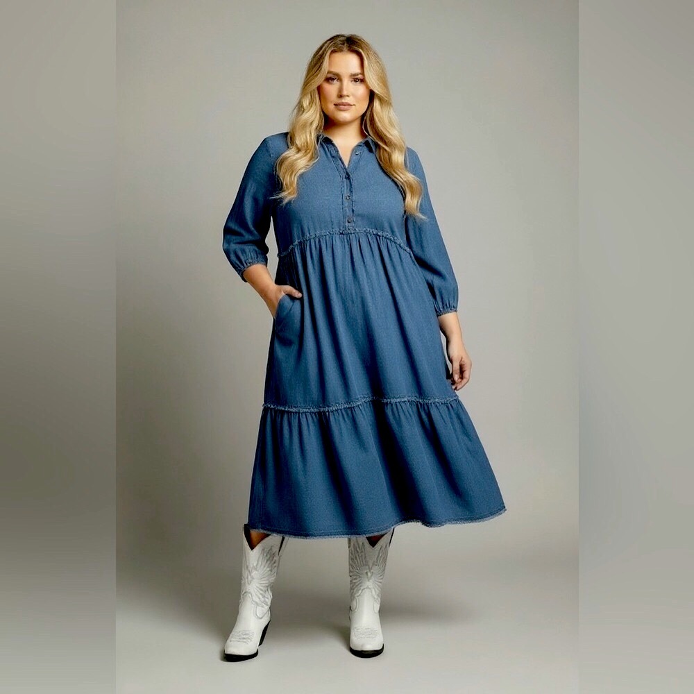 Anthropologie “The Bettina” Tiered Boho Shirt Dress by Maeve: Dark Denim Edition - Picture 6 of 9